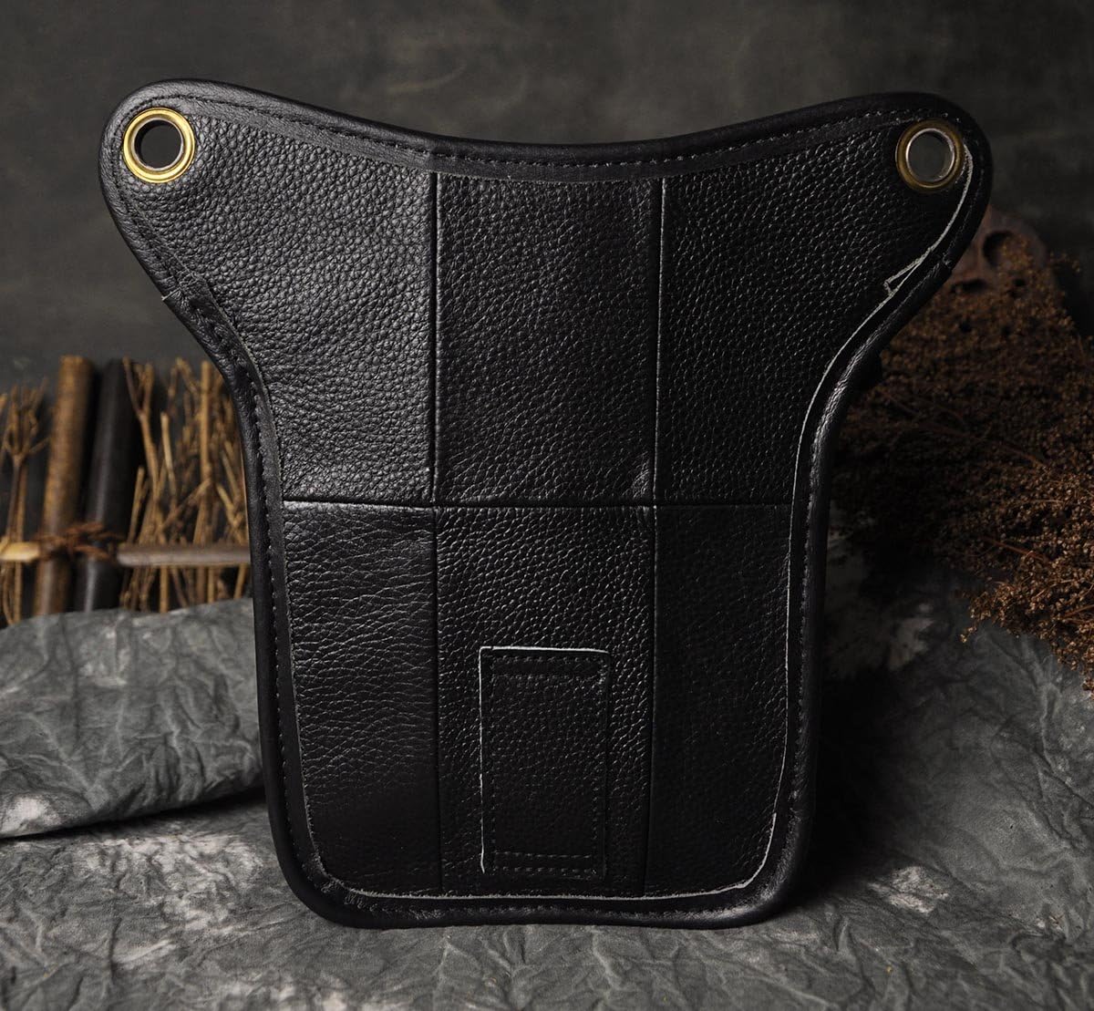 Le'aokuu Mens Genuine Leather Messenger Motorcycle Outdoor Hip Bum Fanny Belt Waist Pack Drop Leg Thigh Bag 211-1 (211-1 A3 Black) - Image 5