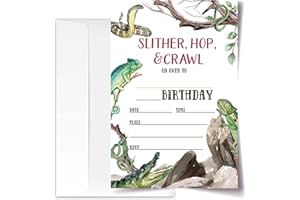 Reptile Birthday Invitation Cards with Envelopes Pack of 20 (4"x6"), Party Invitations for Boys, Girls, Kids, Teens, Slither,