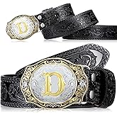 Jadive Mens Cowboy Belt with Buckles Western Initial Leather Belts for Men with Letters for Jeans Women Cowgirl Rodeo