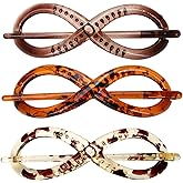 Pack of 3 Hair Clips with Stick, 4 Inch French Classic Tortoise Shell Brown Bun Cover Holder Hair Slider Pin Thru Hair Barrette Clip with Stick, No Slip Effortless Twist Hair Clips for Women Girls