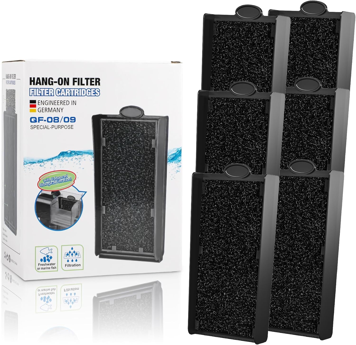 Forever Speed fish tank filter cartridges, Polyester Activated Carbon Filter Insert, for fish tank filter and Aquarium External Filter, 6 Pack