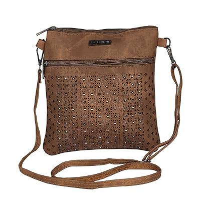 NFI Womens Leatherette Sling Cross Body Hand Bag with Cutwork and Beads (Brown)