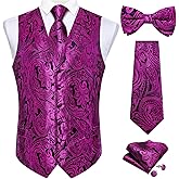 DiBanGu Mens Formal Dress Vest Paisley Jacquard Silk Suit Waistcoat Necktie Bow Tie Set Wedding Party Tuxedo 5PCS