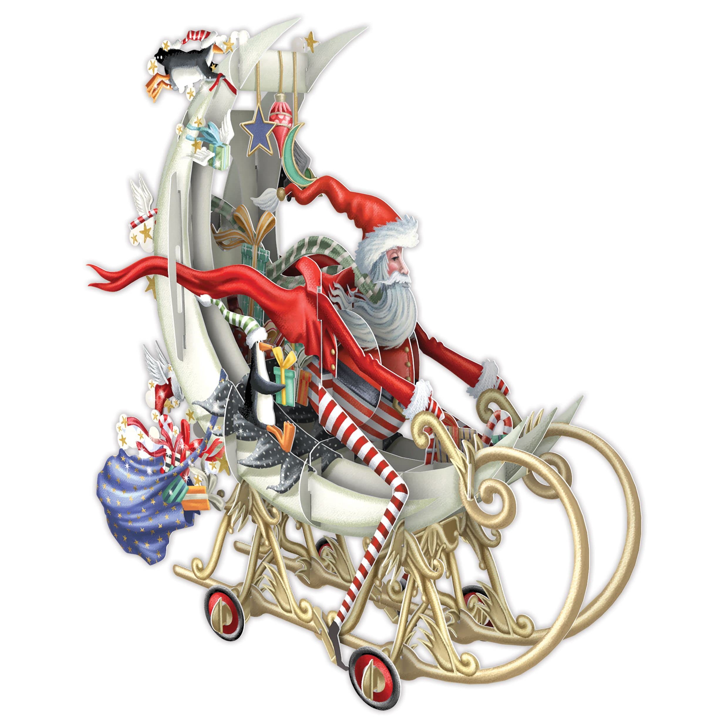 Santa's Moon Sleigh - 3D Pop Up Christmas Greeting Card, X3D027