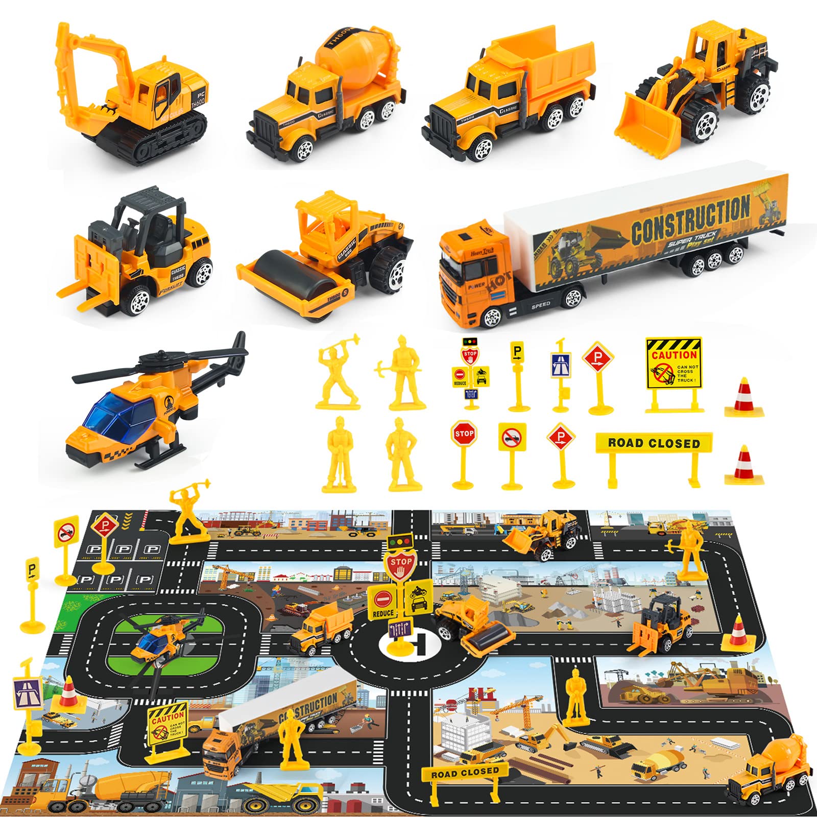 Coolplay Toy Car Set for Kids, Construction Vehicles Set Construction Toys Forklift, Bulldozer, Excavator, Mixer, Dump Truck Toys for Boys 3 Years Old