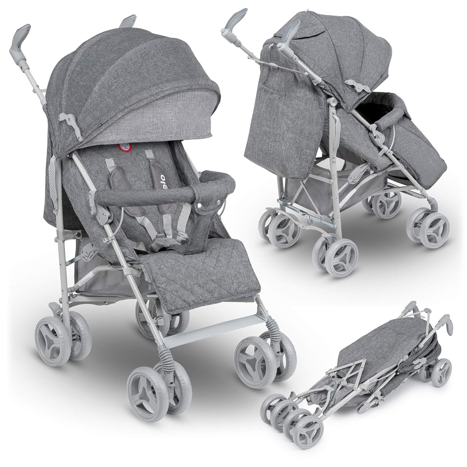 Lionelo Irma Kinderwagen Klappbarer Buggy mit Rückenlehnenverstellung 6-Zoll-Rädern (Grau)