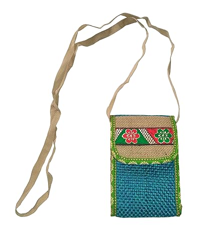 GREAN Jute/Cotton Mobile Sling Bag (Multi-Coloured)