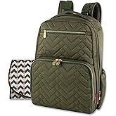 Baby Essentials Fisher-Price Signature Morgan Quilted Backpack Diaper Bag with Changing Pad, Stroller Clips, Laptop Compartment (Olive)