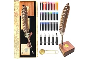 GC QUILL Calligraphy Feather Fountain Pen and Ink Set, Quill Pen with 5 Varied Nibs and Ink Cartridges, Calligraphy Set for Beginners – MU-15
