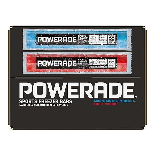 POWERADE SPORTS FREEZER BARS 2 OZ, REFRESHING ICE POPS WITH ELECTROLYTES B VITAMINS – NATURALLY FLAVORED WITH OTHER NATURAL FLAVORS, MOUNTAIN BERRY BLAST AND FRUIT PUNCH, 96 TOTAL FREEZER BARS