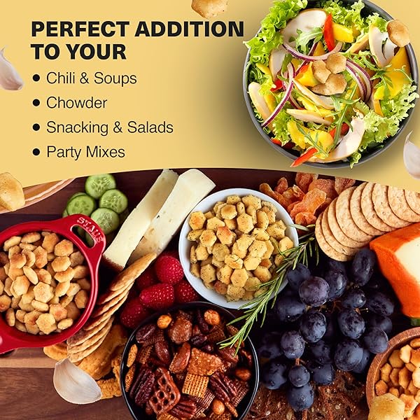 WICKED MINIS SOUP & OYSTER CRACKERS – SALTINE CRACKERS SALTED FLAVORED MINI PUFFED SOUP CRACKERS, SAVORY SNACKING MIX, SEASONED CROUTONS SALAD TOPPERS, CRACKERS FOR CHILI 6OZ (GARLIC PARMESAN)