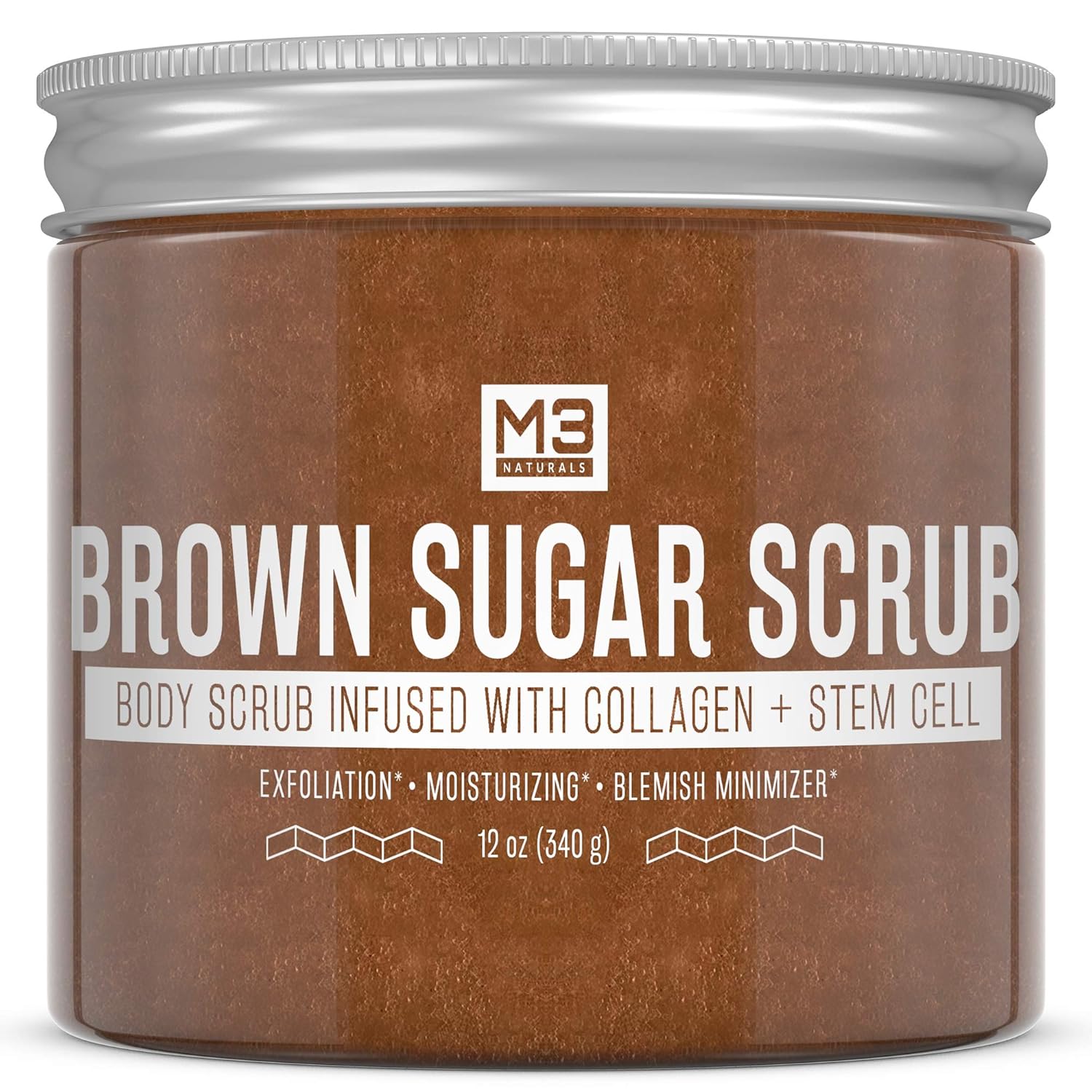 M3 Naturals Brown Sugar Scrub Infused with Collagen and Stem Cell Natural Souffle Body and Face Scrub for Acne Cellulite Stretch Marks Spider Veins Scars Wrinkles Skin Care Exfoliator 12 oz : Beauty
