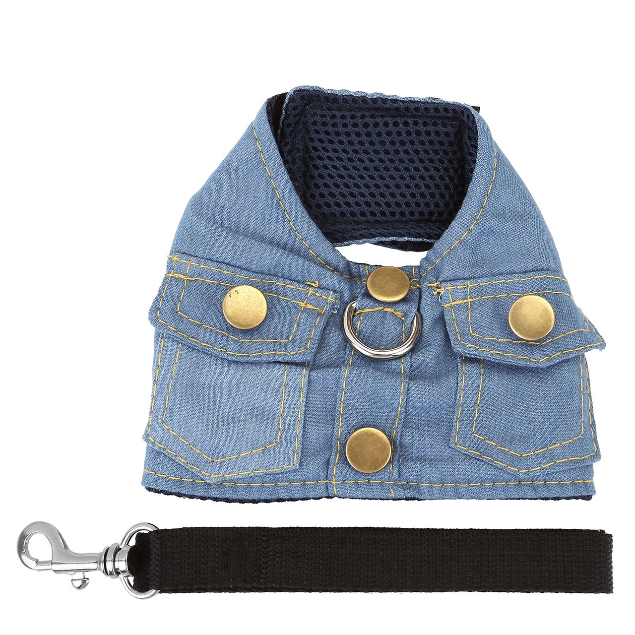 Mogoko Puppy Cat Small Dog Jeans Vest Harness Leash Set with Traction Rope Lead for Walking or Traning