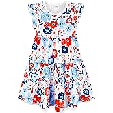 Bumeex Girl's Dresses Cotton Ruffle Sleeve Tiered Swing A-Line Cute Midi Casual Sundress