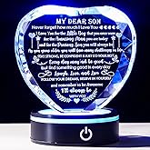 YWHL Meaningful Gifts for Son with Colorful LED Base Birthday Gifts for Son Adult from Mom Dad Crystal Heart Inspirational to My Son Graduation Gift
