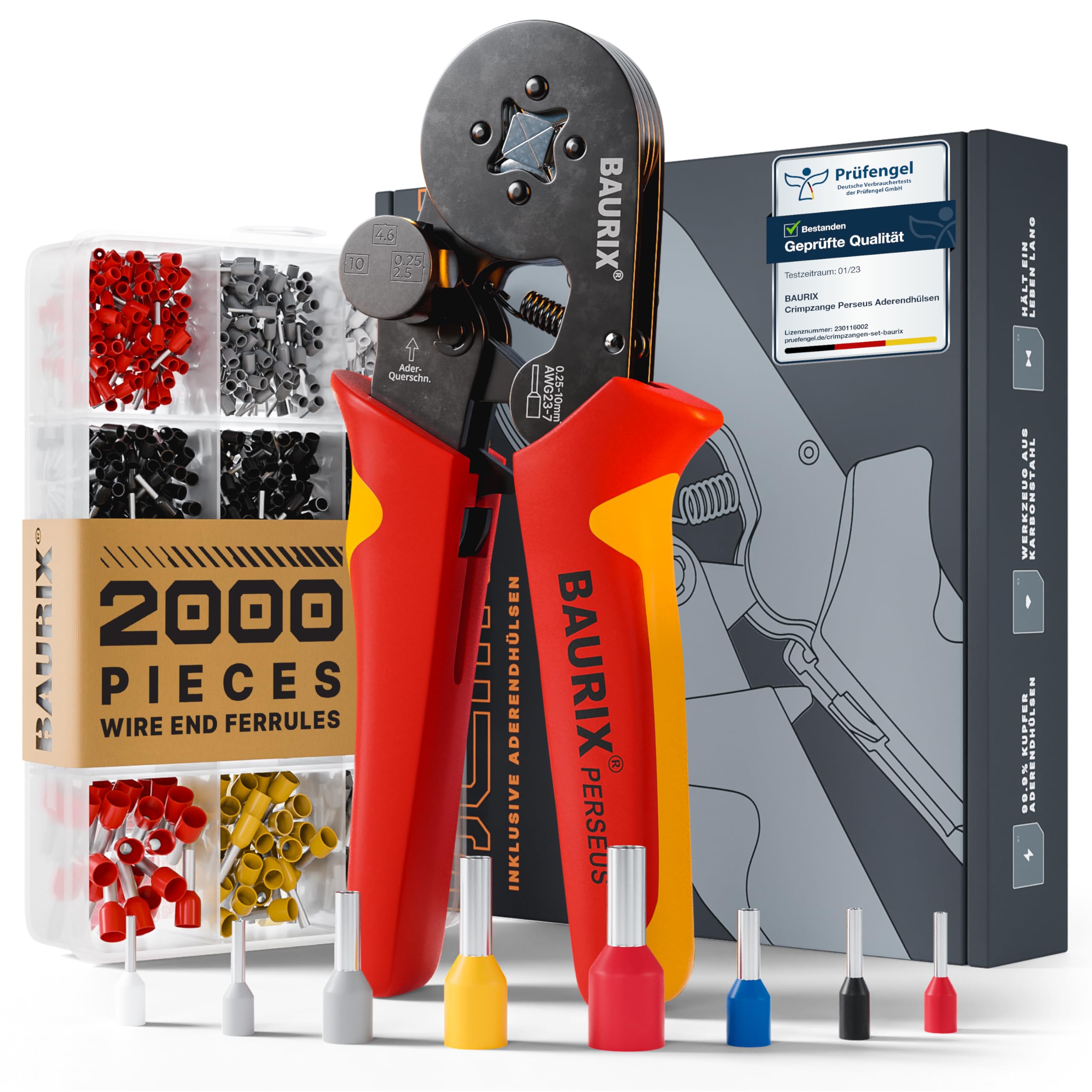 BAURIX® Crimping Pliers with Set of 2000 Crimping bits – Bit Pliers with Force Regulator [for 0.25-10mm²] – Crimping Pliers for Flexible Electrical Wire bits — image 1