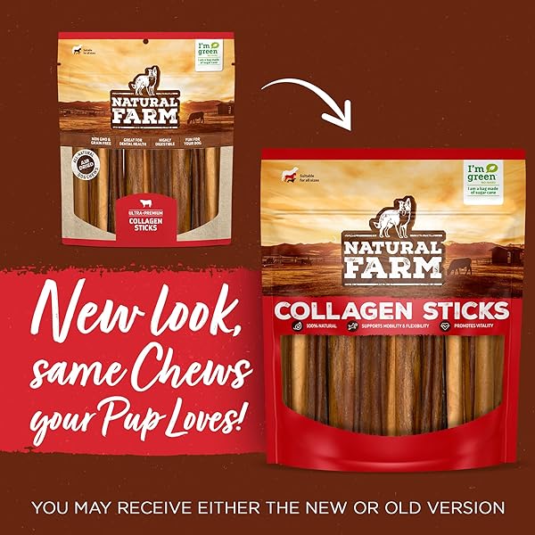 NATURAL FARM COLLAGEN STICKS (6 INCH, 15 PACK). ODOR-FREE, 95% NATURAL COLLAGEN DOG CHEWS, SUPPORTS HEALTHY JOINTS, SKIN & COAT – BEST RAWHIDE ALTERNATIVE FOR SMALL & MEDIUM DOGS