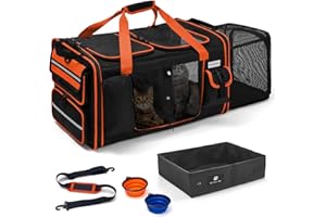 Odoland Extra Large Cat Carrier for 2 Cats, Soft Sided Pet Carrier with Litter Box Area and Collapsible Double Cat Compartmen