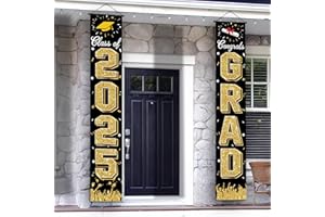 AKEROCK Graduation Decorations 2025, Graduation Banner Class of 2025, Hanging Congratulations/Congrats Grad Banner for Door and Porch, Party Decor - Black