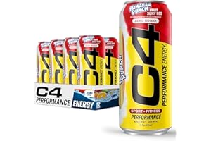 CELLUCOR C4 Energy Drink, Hawaiian Punch Fruit Juicy Red, Carbonated Sugar Free Pre Workout Performance Drink with no Artificial Colors or Dyes, 16oz Pack of 12
