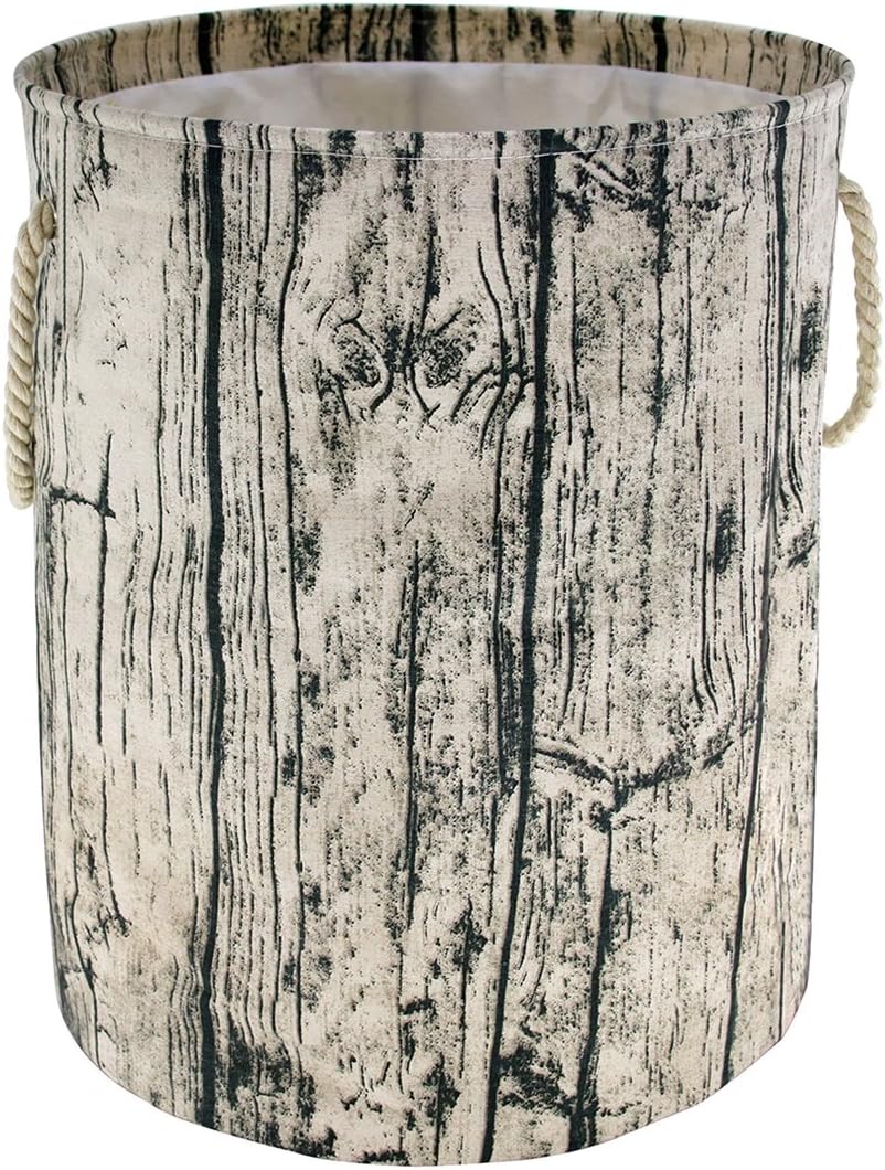 Jacone Large Tree Stump Shape Design Storage Basket Ramie Cotton Fabric Washable Cylindric Laundry Hamper with Rope Handles, Decorative and Convenient for Kids Bedroom or Nursery