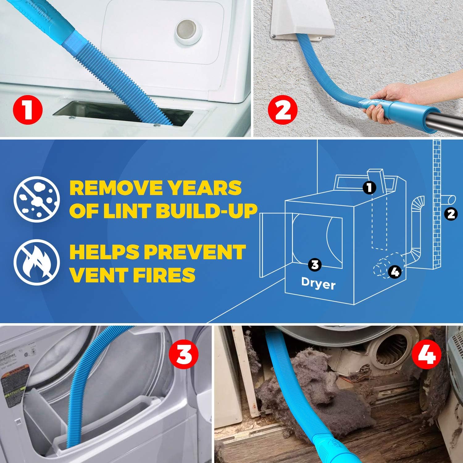 Holikme Dryer Lint Vacuum Attachment，Dryer Vent Cleaner Kit ，Vacuum Hose Attachment Brush，Lint Remover，Blue: Kitchen & Dining