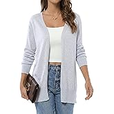 QUALFORT Women's Lightweight Open Front Cardigan Cotton Long Sleeve Casual Loose Fit Knit Cover Up Sweater