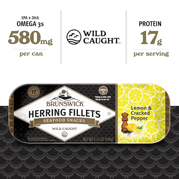 BRUNSWICK HERRING FILLETS IN LEMON & CRACKED PEPPER, 3.53 OZ (PACK OF 12) – 15G PROTEIN PER SERVING – GLUTEN FREE, KETO FRIENDLY – GREAT FOR PASTA & SEAFOOD RECIPES