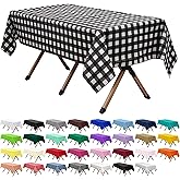 dinexlence 2 Pack Black Gingham Checkered Premium Plastic Tablecloth Rectangle 54 x 108 Inches Reusable Onyx Black Buffalo Plaid Decorative Table Cover for Dining, Wedding, Party