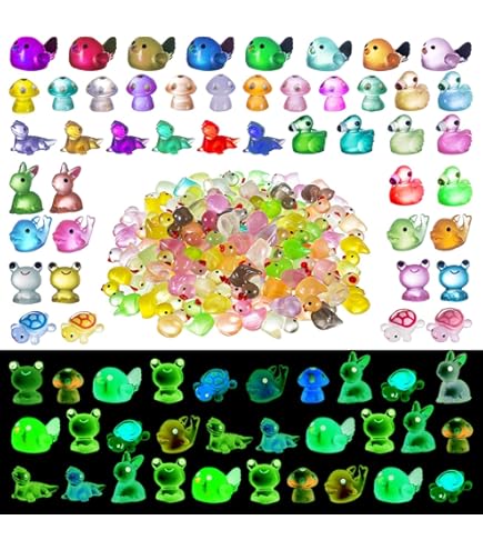 BXYIIGRU 130 Pcs Glow In The Dark Mini Resin Animals - Ducks, Frogs, Dolphins, Mushrooms For Fairy Garden & Decor