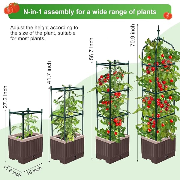 MQHUAYU RAISED GARDEN BED PLANTER BOXES WITH TRELLIS,1PCS 70.9″ SELF-WATERING TOMATO PLANTER BOXES WITH TRELLIS FOR CLIMBING VEGETABLES PLANTS FLOWERS TOMATO,USE FOR INDOOR OUTDOOR (BROWN)