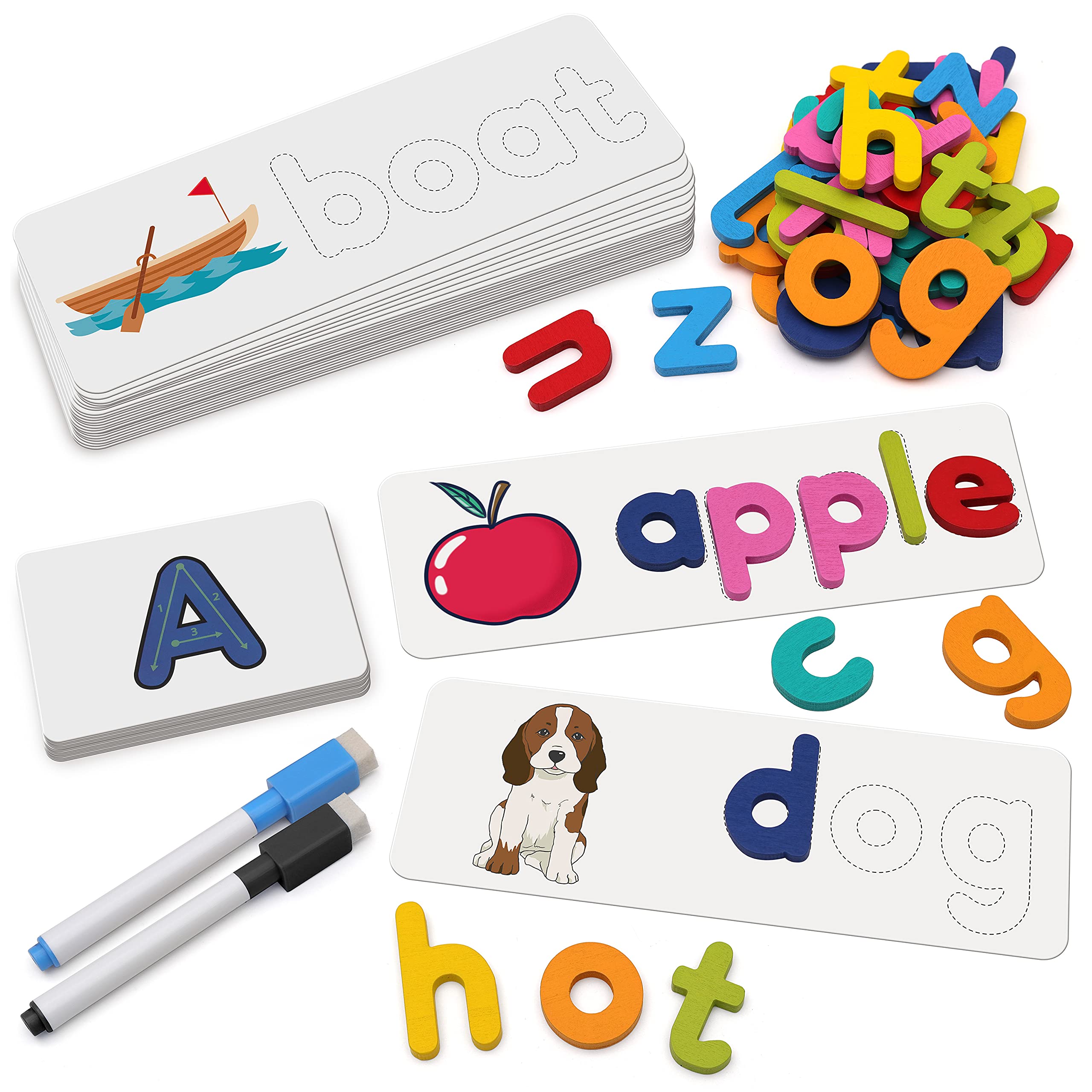Photo 1 of Coogam Reading & Spelling Learning Toy, Wooden Letters Flash Cards Sight Words Matching ABC Alphabet Recognition Game Preschool Educational Tool Set for 3 4 5 Years Old Boys and Girls Kids