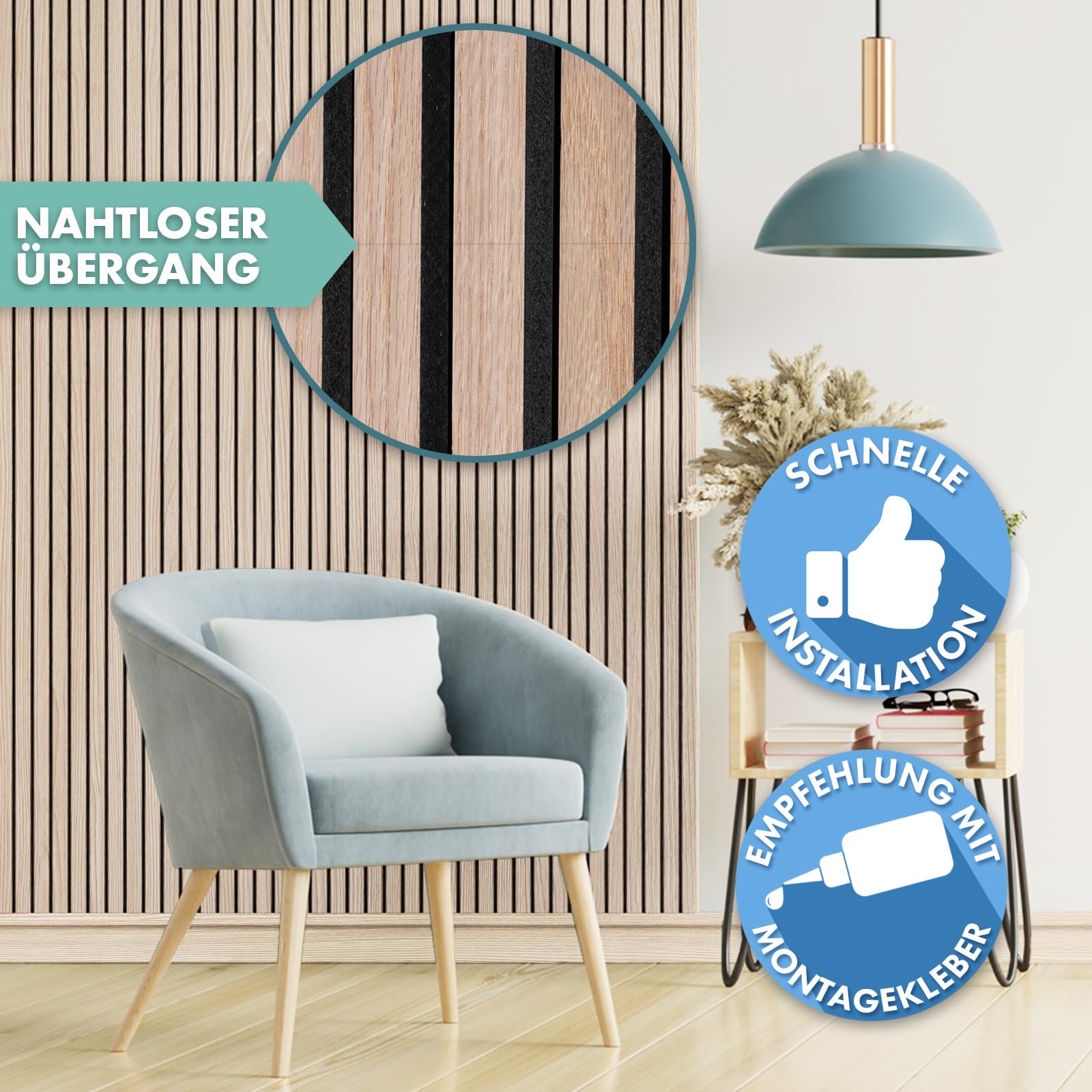 Floordirekt 3D Akustikpaneele 118 x 60 cm, Wandpaneele mit Echtholzfurnier für eine angenehme Raumakustik, Lamellenwand Holz und Filz, Wandverkleidung als Schallschutz, Schalldämmung (White Oak) 6