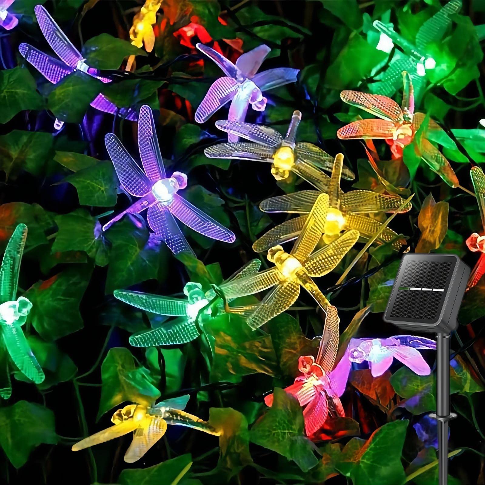 NIWWIN Solar String Lights,8 Flash Mode Indoor/Outdoor Solar Garden Decoration Lights, Multi-Coloured LED Fairy Lights for Garden Patio Yard Home Wedding Party Christmas Decoration (Dragonfly)