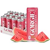 GORGIE Watermelon Splash Sugar Free Energy Drink, Green Tea, 12 Pack | 150mg Green Tea Caffeine, Biotin, B6 &amp; B12 Vitamins, L-Theanine, Low Calories, Vegan, Sparkling, Coffee Replacement