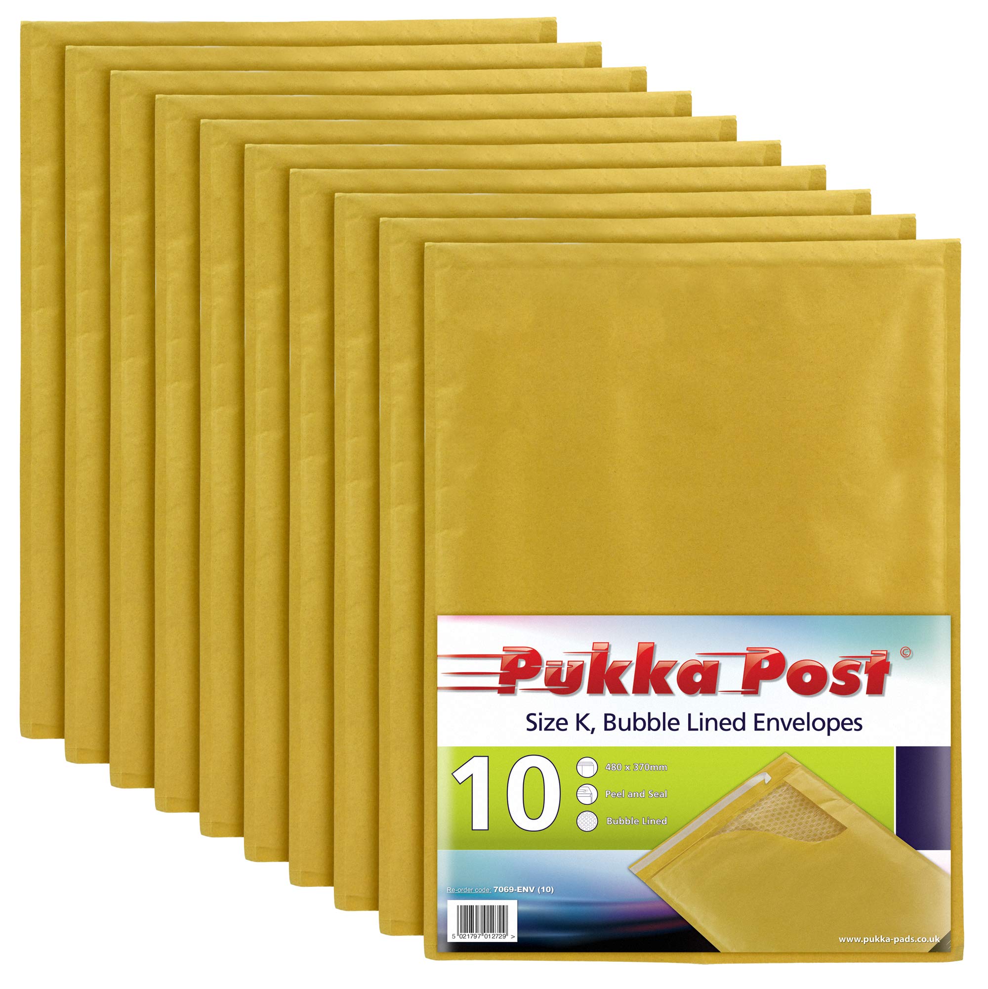 Pukka Post & Packaging Bubble Lined Envelopes - Pack of 10 Self Seal Padded Lightweight Mailers for Safe and Secure Shipping - Impact & Puncture Resistant for Protection - 370 x 480 mm, Size K - Gold
