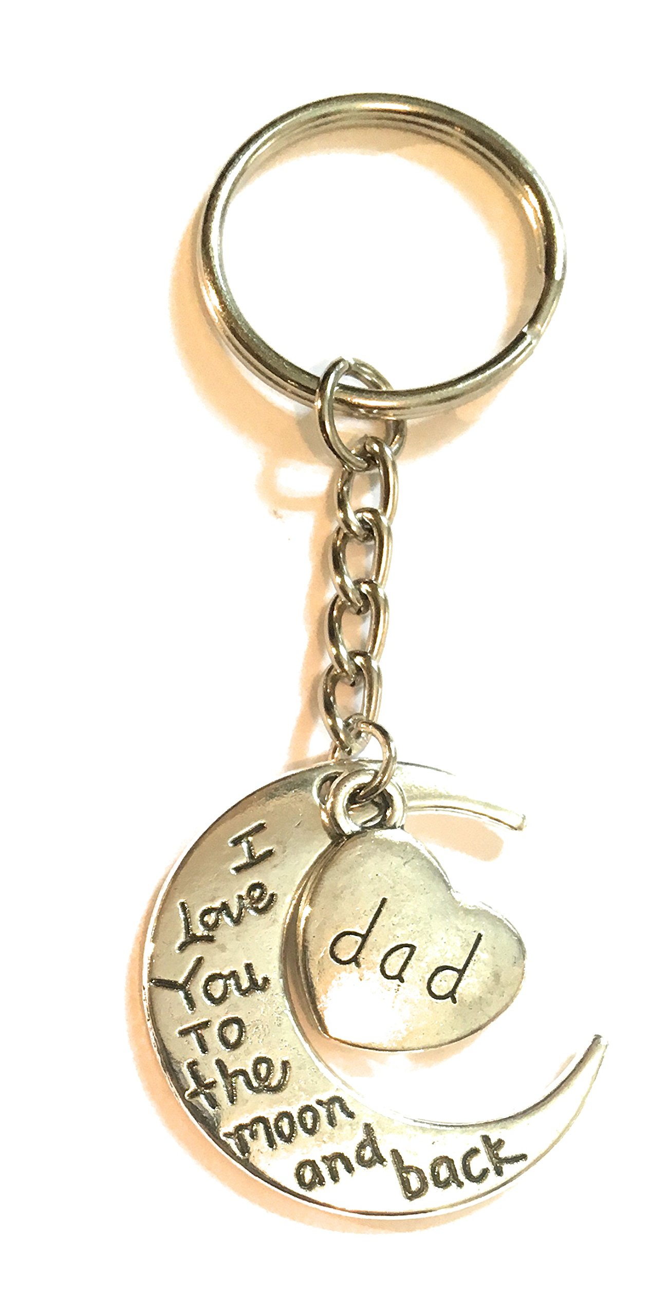 FizzyButton Gifts Keyring Dad I love you to the moon and back silver tone charm key ring