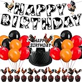 Rooster Birthday Party Supplies with 1Pcs Rooster Theme Banner,25 Pcs Caketoppers,18 Pcs Ballon for kids Rooster Birthday Baby Shower Party Decorations