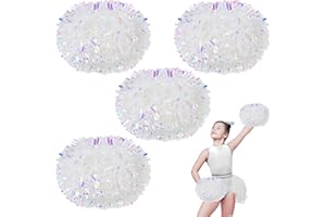 HOLENGS 4Pcs Cheerleading Pom Poms for Kids, 2 Pair Cheerleader Pompoms with Baton Handle, Squad Pompoms for Boy Girl Adults School Team Spirit Sports Cheering Game