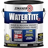 Zinsser WaterTite Mold &amp; Mildew White Waterproofing Paint | Basement Wall Protection, Mold And Mildew Resistant, Interior Masonry Surfaces, Prevents Water Seepage, 1 Gallon