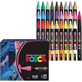 Uni Posca Paint Markers, 5M Medium Acrylic Markers with Reversible Tips, Artist Recommended For Gifts, Decorations, Fabric, Metal, Glass, Wood and Canvas, Assorted Colors, Set of 29