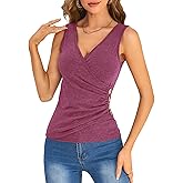 SweatyRocks Women's Wrap Ruched Tank Tops V-Neck Solid Button Design Slim Fit Casual Holiday Summer Tee Tops