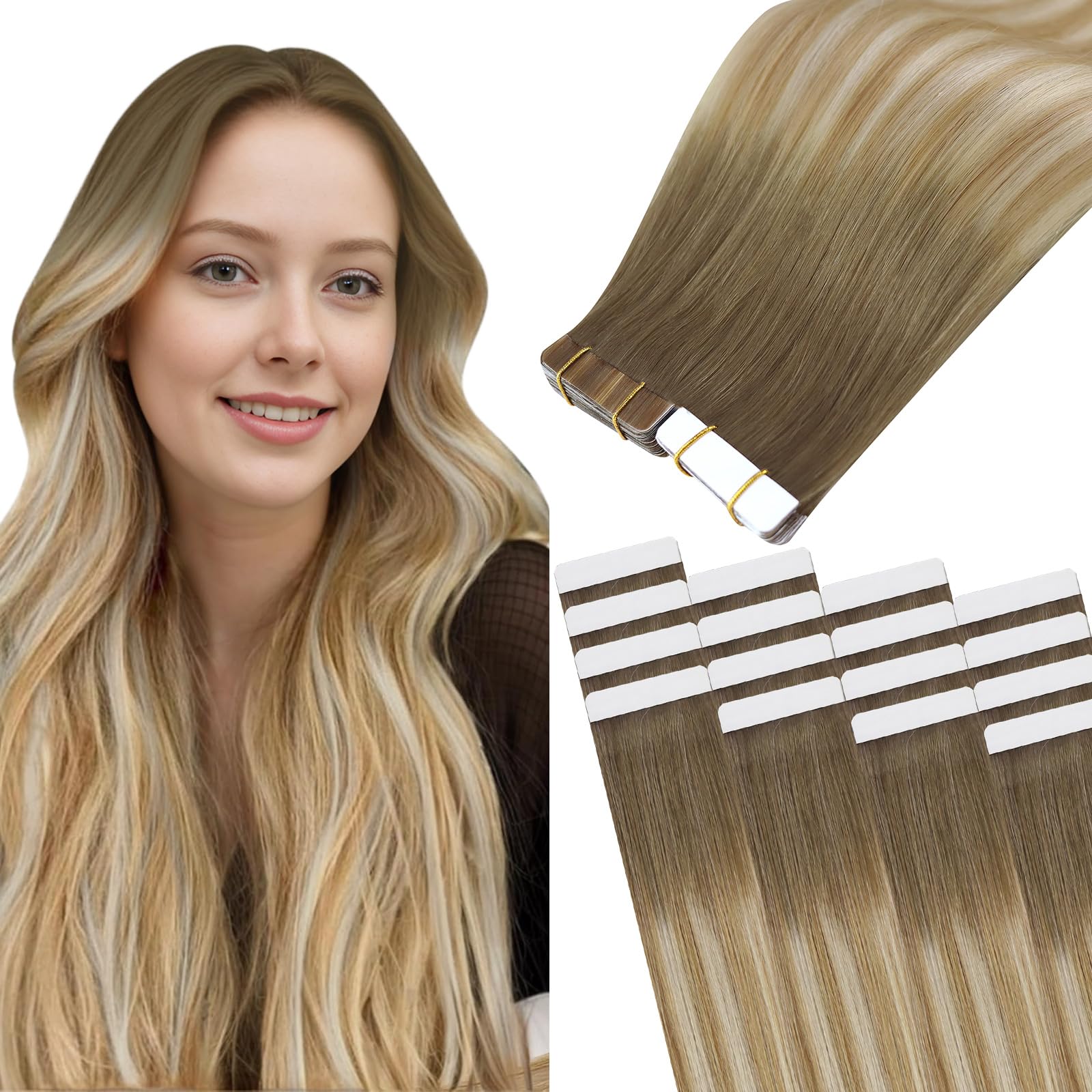 Easyouth Balayage Tape in Human Hair Extensions Ombre Tape in Hair Extensions Human Hair 18 Inch 40g 20Pcs Seamless Tape Extensions Human Hair Brown to Blonde Balayage