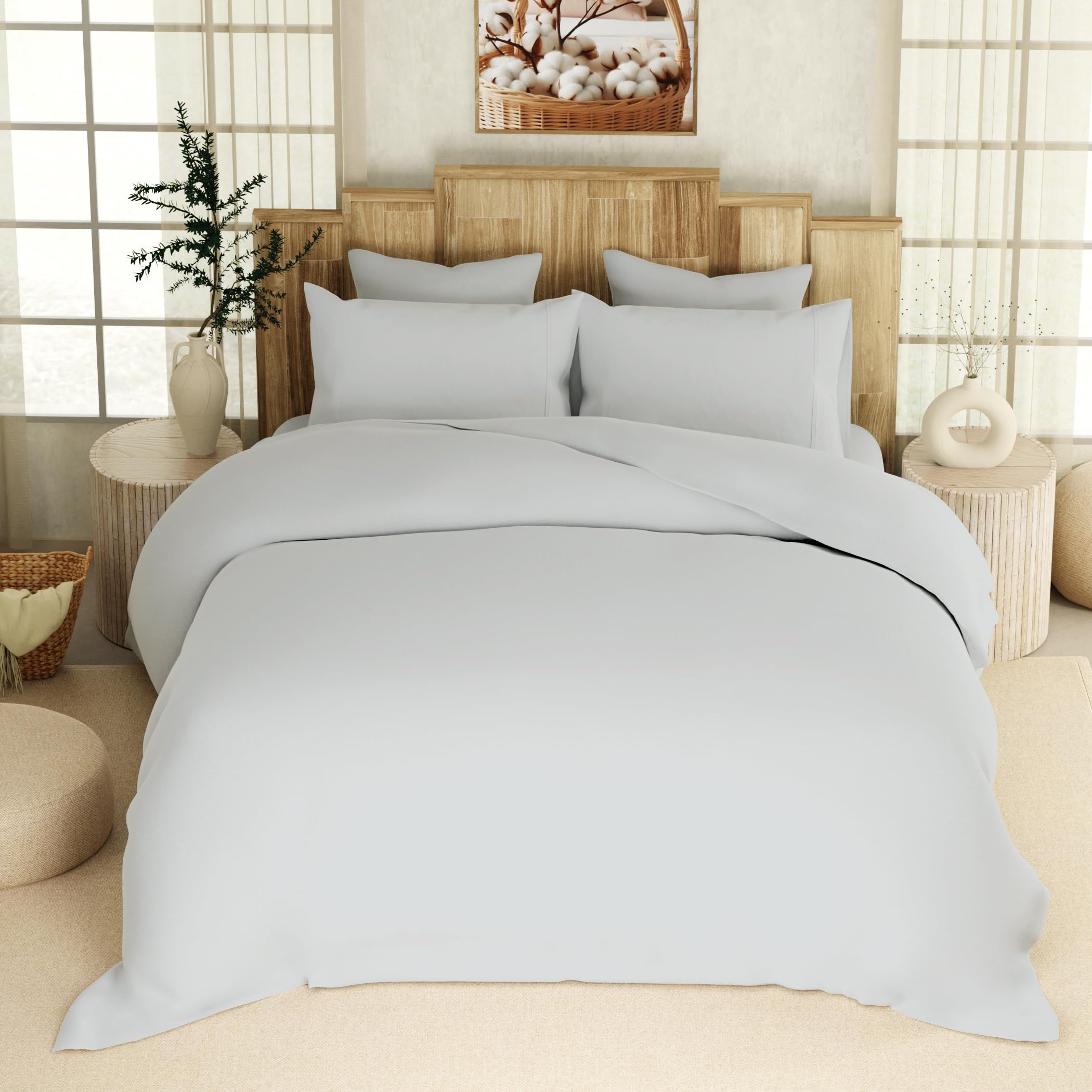 Purity Home Organic 100% Cotton SuperKing Duvet Cover Set Light Grey 260x220 cm, 3 Pieces Bedding, Crisp & Comfy, Lightweight Breathable Comfort, Secure Button Closure with Inner Ties, Cotton Bed Set