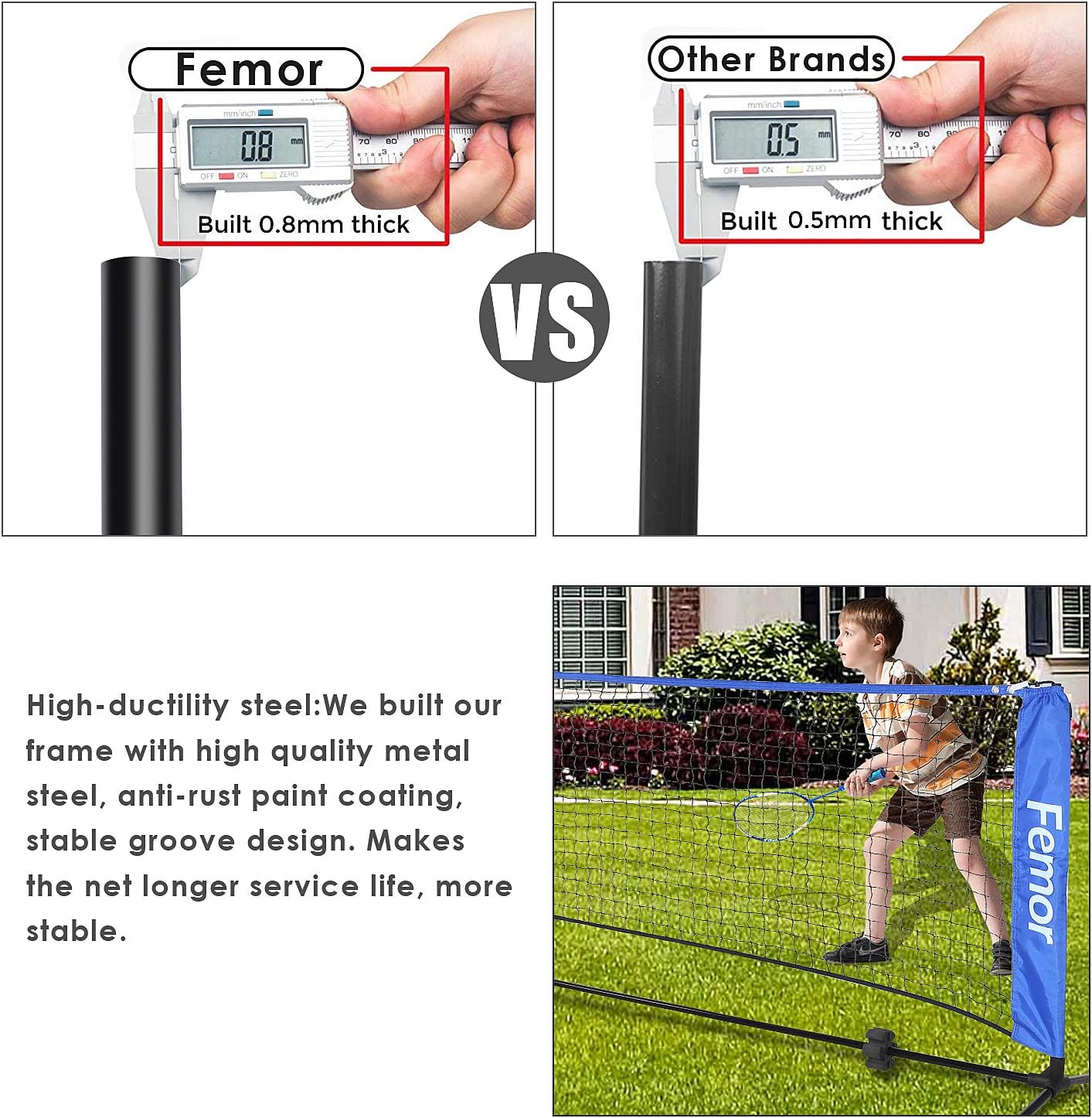 femor Portable Badminton Tennis Net - Adjustable Net for Soccer Tennis, Kids Volleyball, Beach Ball - Sports Net Set for Indoor, Outdoor, Beach, Driveway : Sports & Outdoors