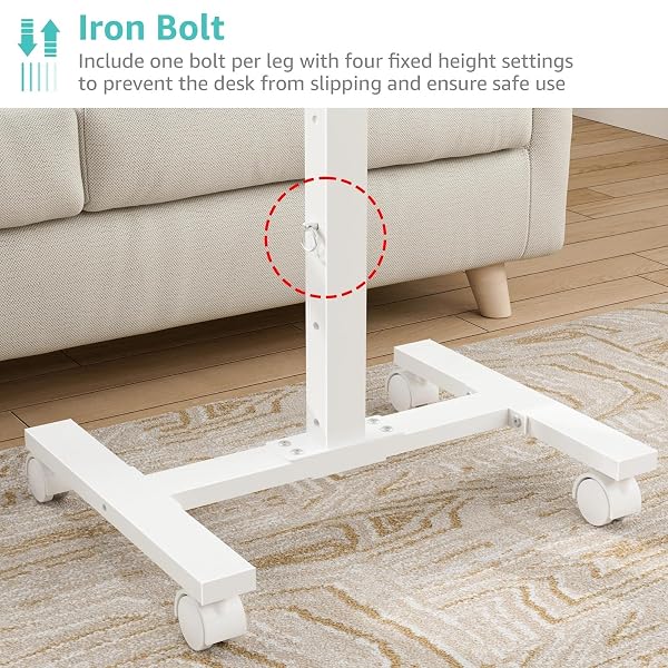 WINAZ SMALL WHITE STANDING ROLLING DESK – 24 INCH PORTABLE MOBILE STAND UP KIDS DESK ADJUSTABLE HEIGHT WITH WHEELS FOR SMALL SPACES, COUCH LAPTOP DESKS SIDE END TABLE FOR HOME OFFICE