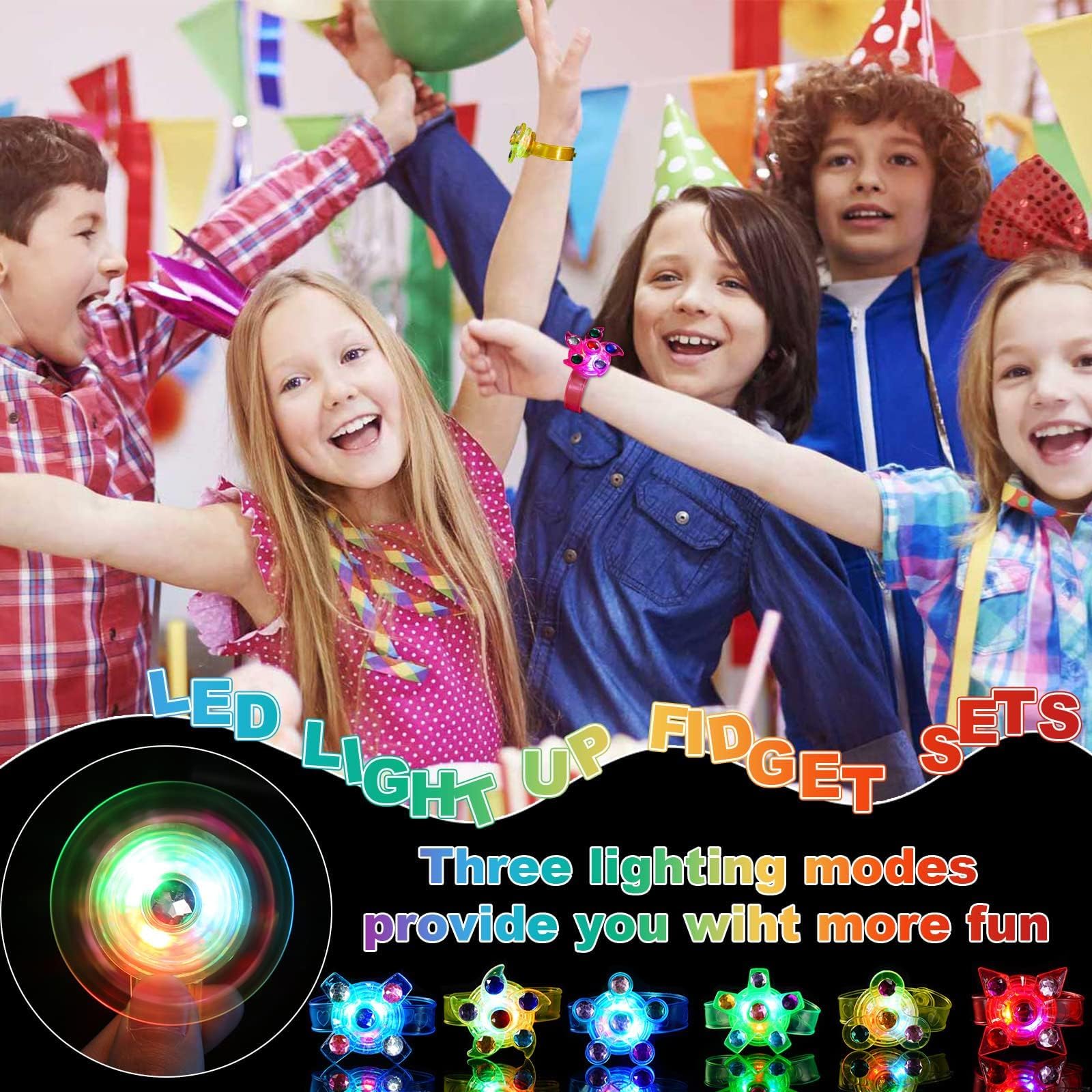 24 Pack LED Light Up Fidget Spinner Bracelets Party Favors for Kids 4-8 8-12, Glow in The Dark Party Supplies, Birthday Gifts, Treasure Box Toys for Classroom, Goodie Bags Easter Basket Stuffers