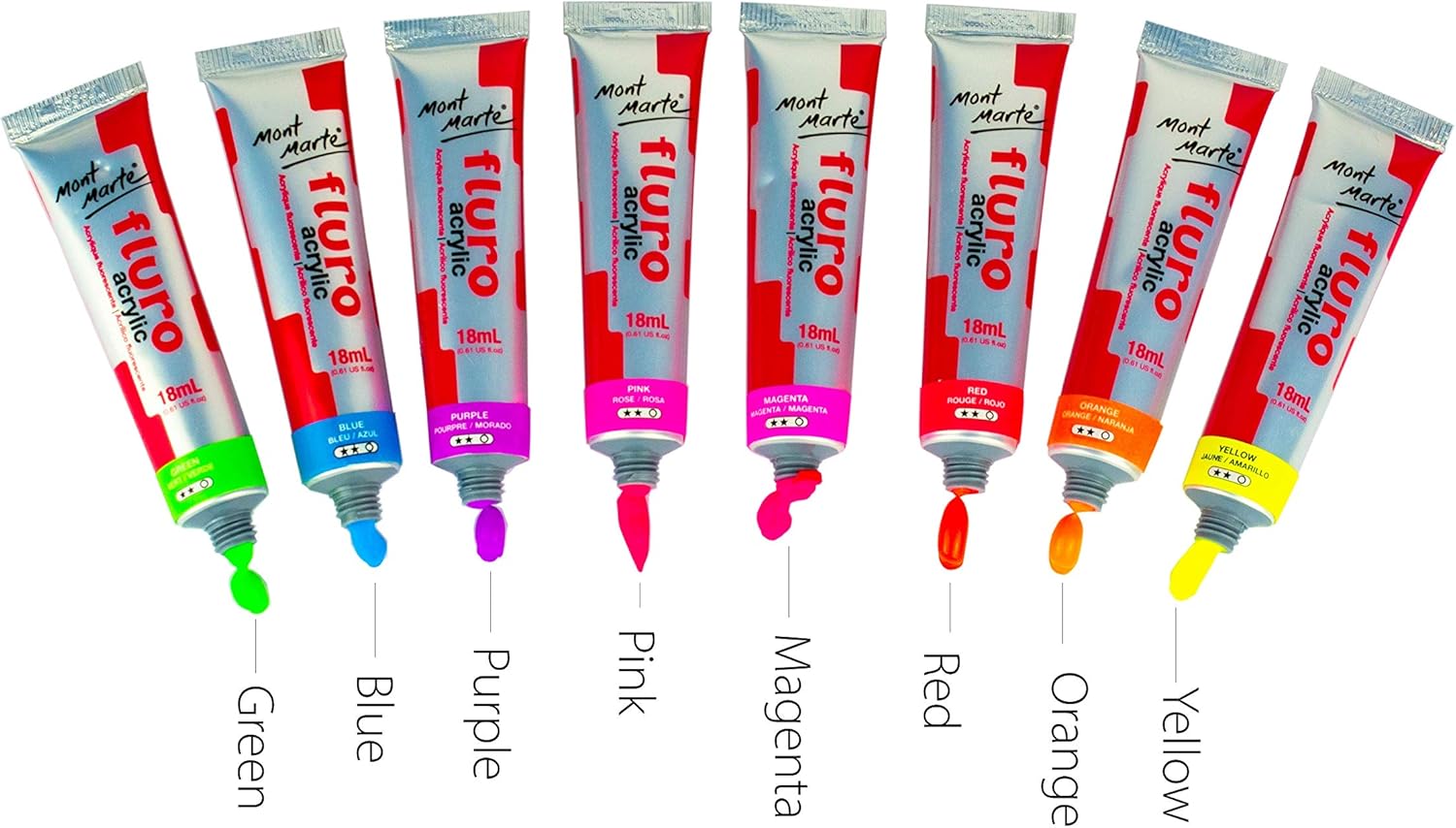 MONT MARTE Acrylic Paint Set, Fluorescent, 8 pieces, 18 ml tubes, Ideal for acrylic painting - Image 4
