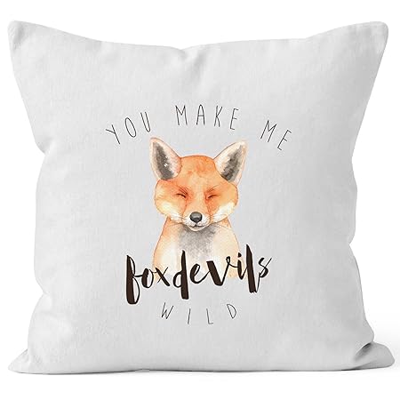 MoonWorks Kissenbezug You Make me Fox Devils wild Liebe Spruch Love Quote lustig verliebt Freund Freundin Kissen-Hülle Deko-Kissen Baumwolle weiß 40cm x 40cm