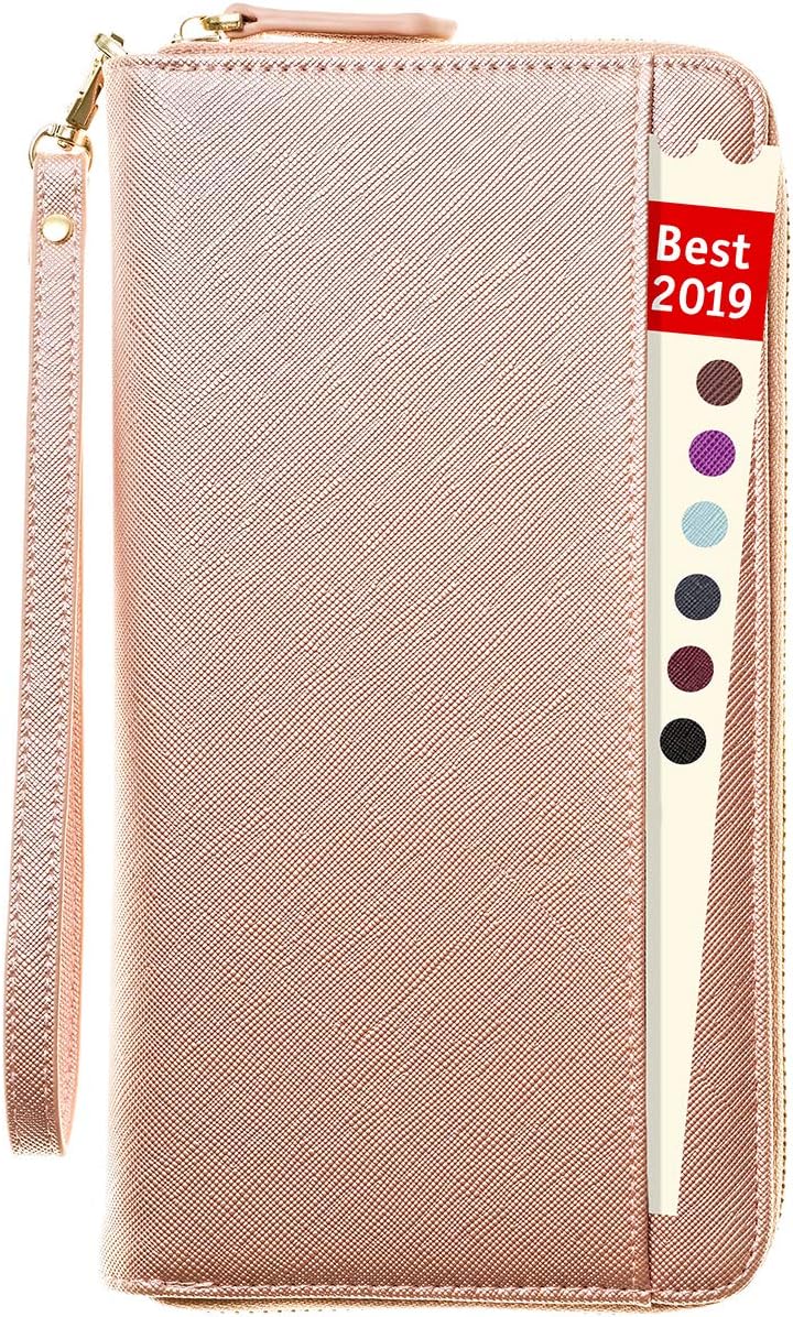  | Travel Document Organizer - RFID Passport Wallet Case Family Holder Id Wristlet (Rose Gold) | Passport Wallets
